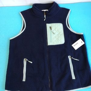 NWT Sonoma Women's Fleece Navy Blue Vest Full Zip Size L